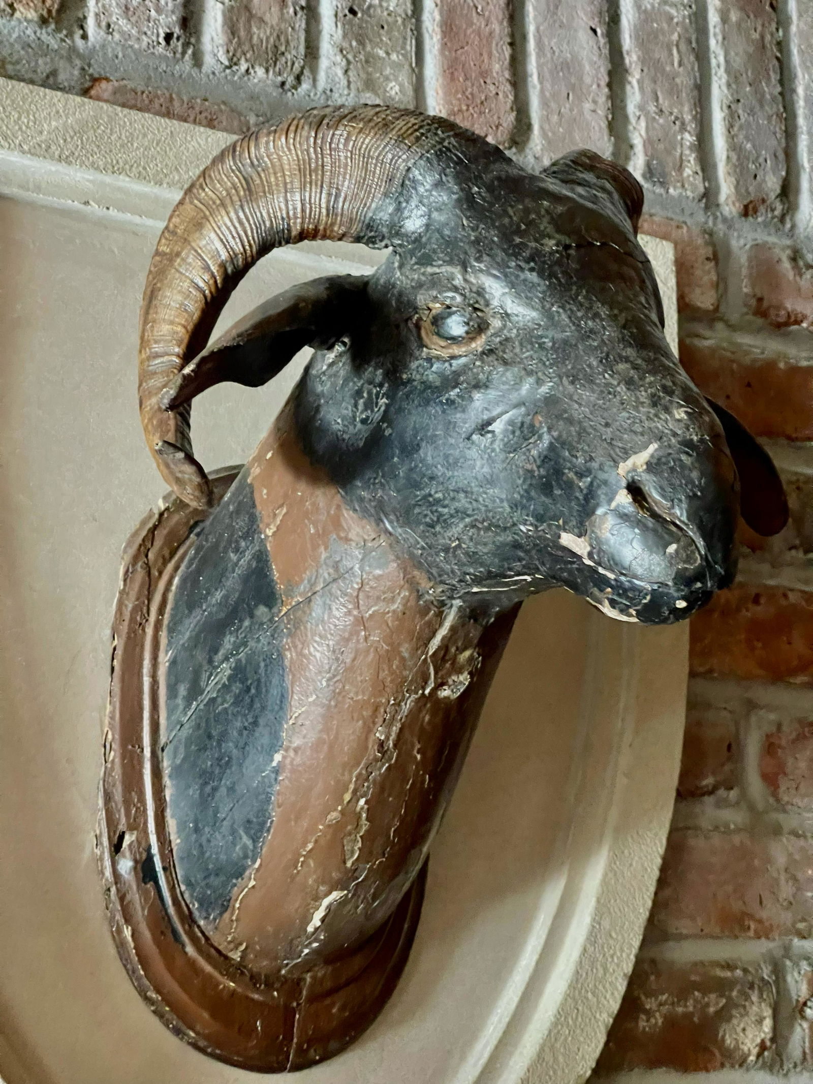 Rare Carved Rams Head with Real Horns (1 of 2)