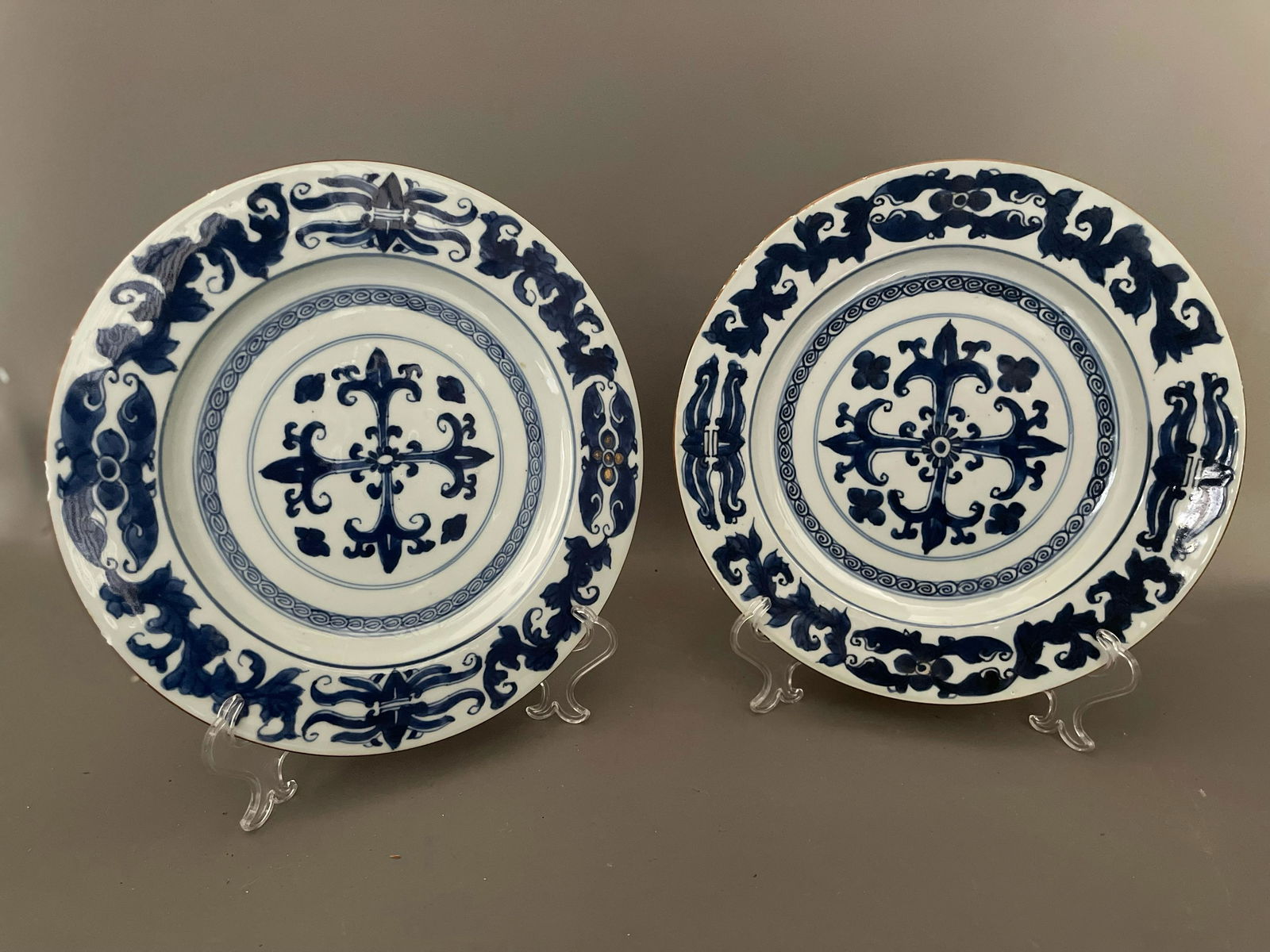 Pair of Royal Blue and White Dutch Delft Plates (1 of 4)