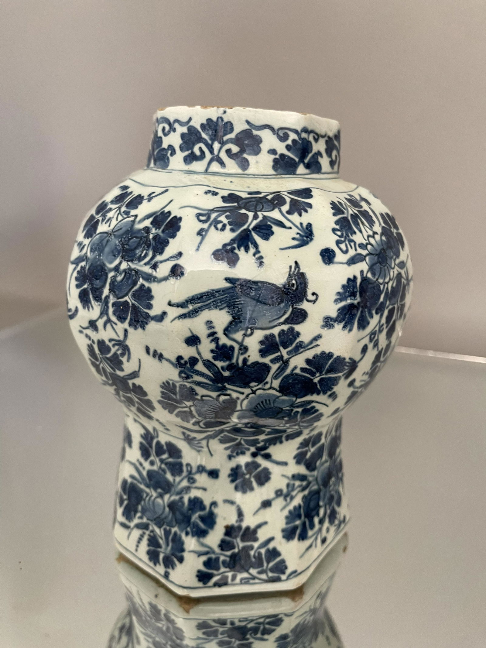 Blue and White Dutch Delft Floral Faience Vase (1 of 3)