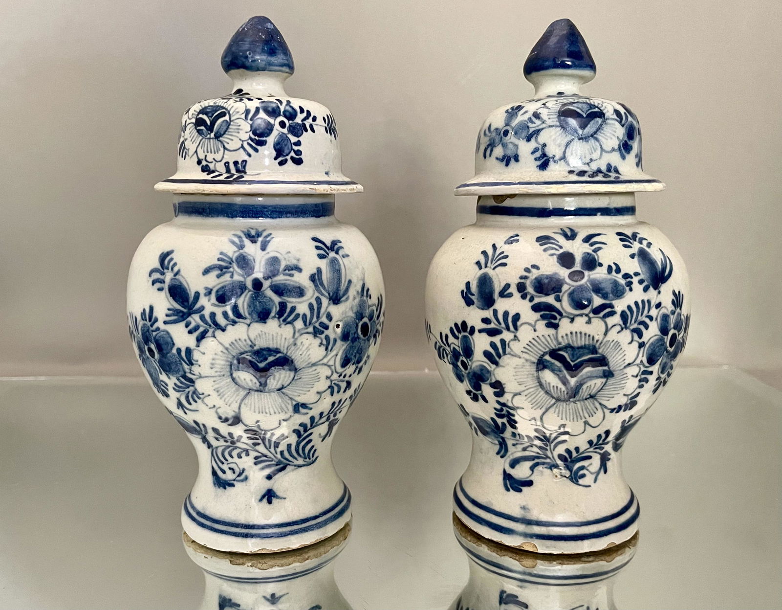 Pair of Blue & White Dutch Delft Painted Vases (1 of 4)
