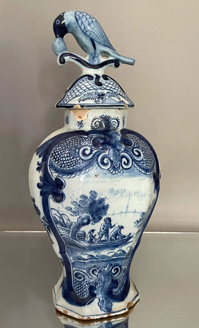 A Dutch Delft Vase with Painted Scene and Lid (1 of 5)