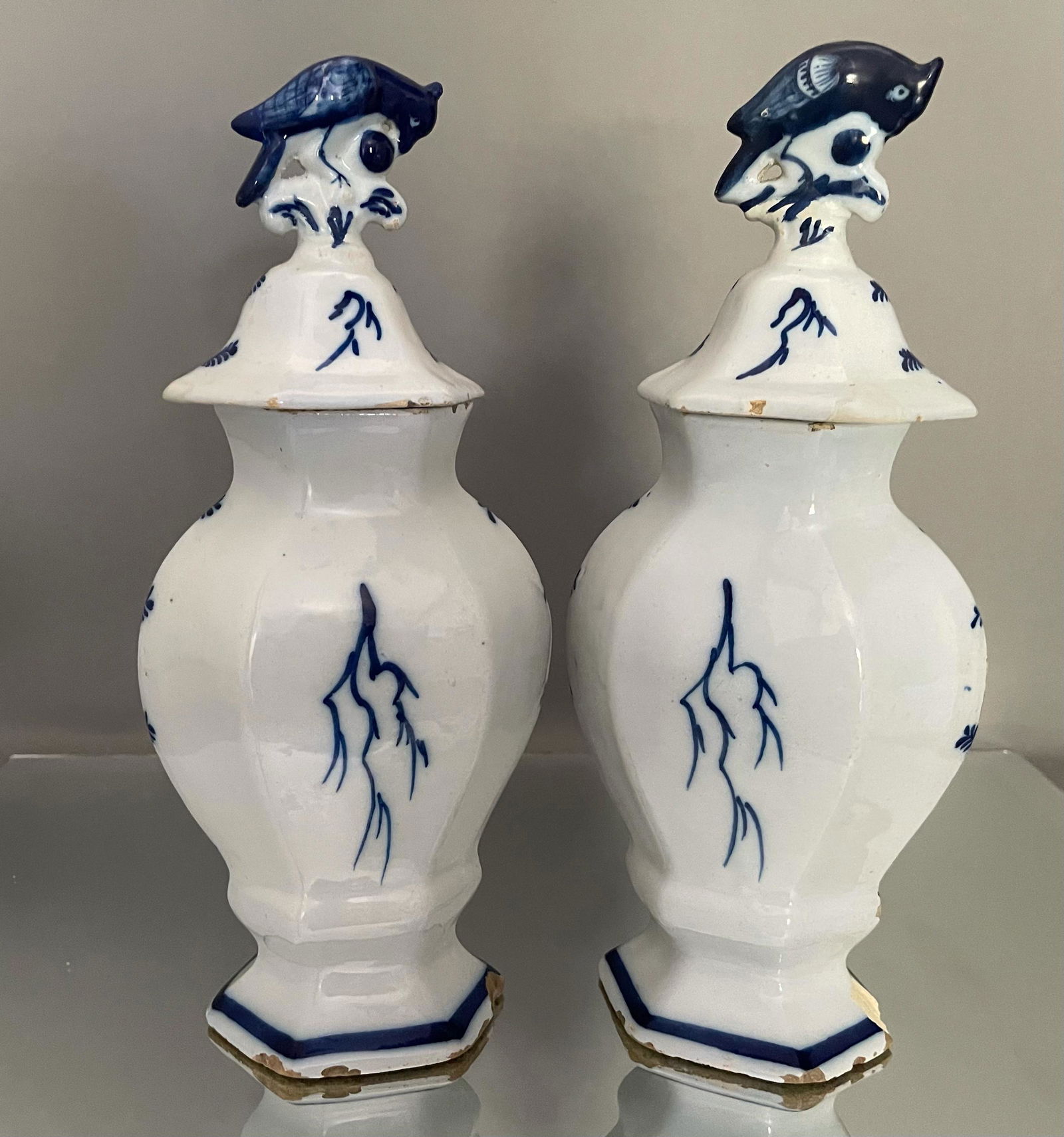 Pair of Dutch Delft Vases with Lids (1 of 5)