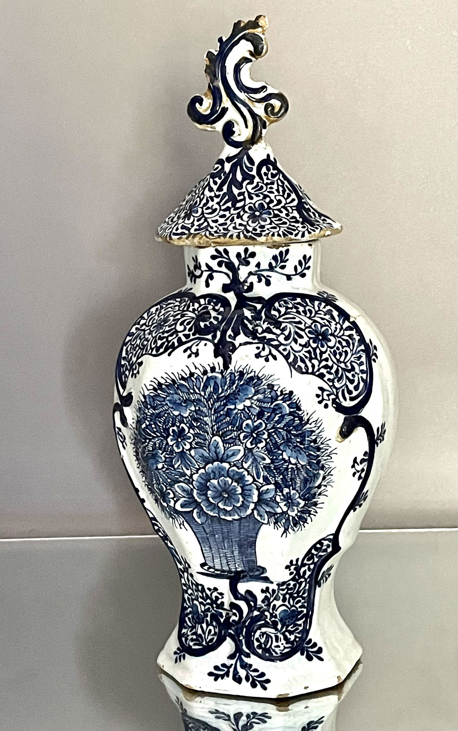 Dutch Delft Vase with Lid & Floral Design (1 of 4)