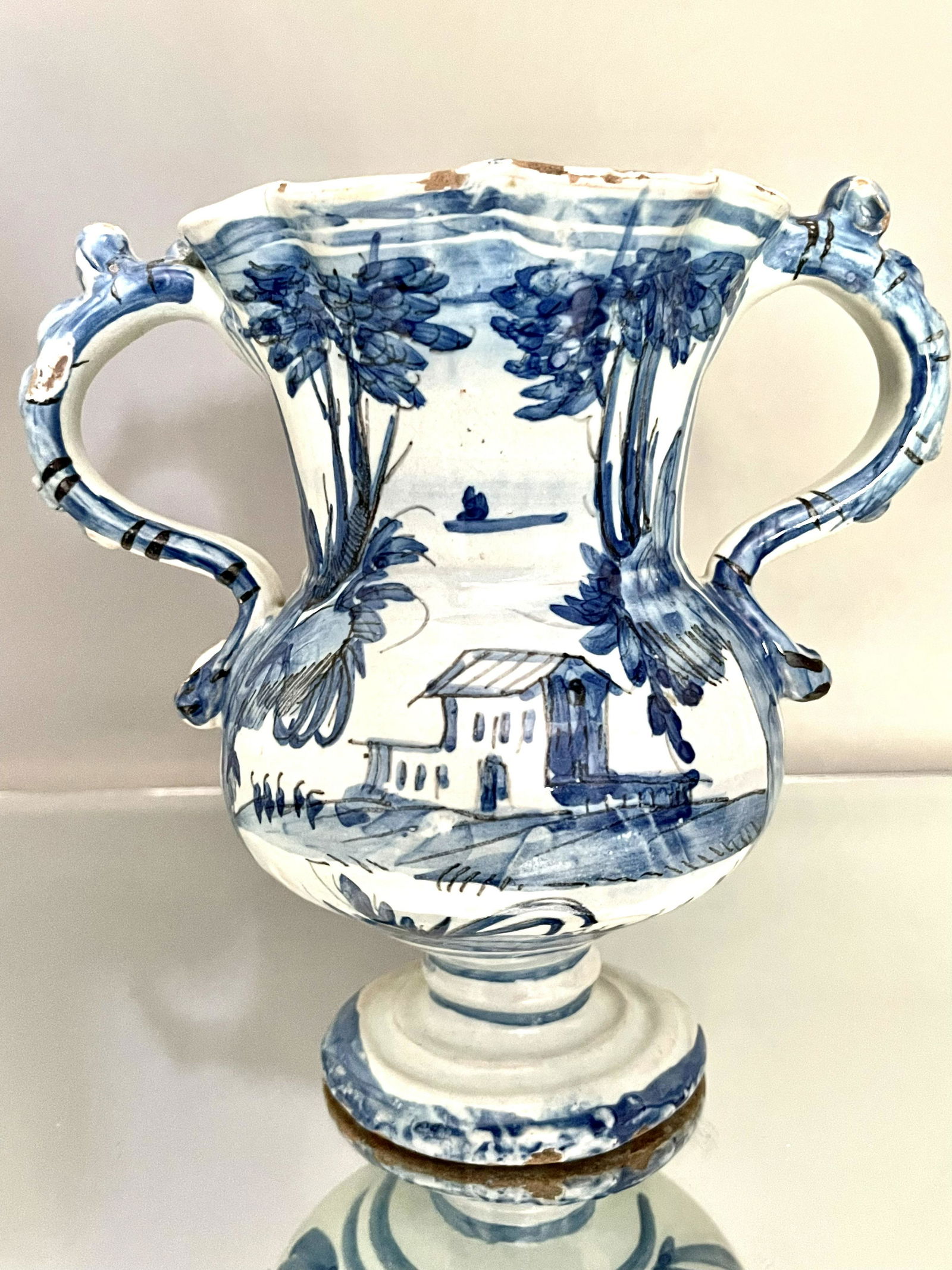 Small Blue & White Delft Vast with Arms (1 of 3)