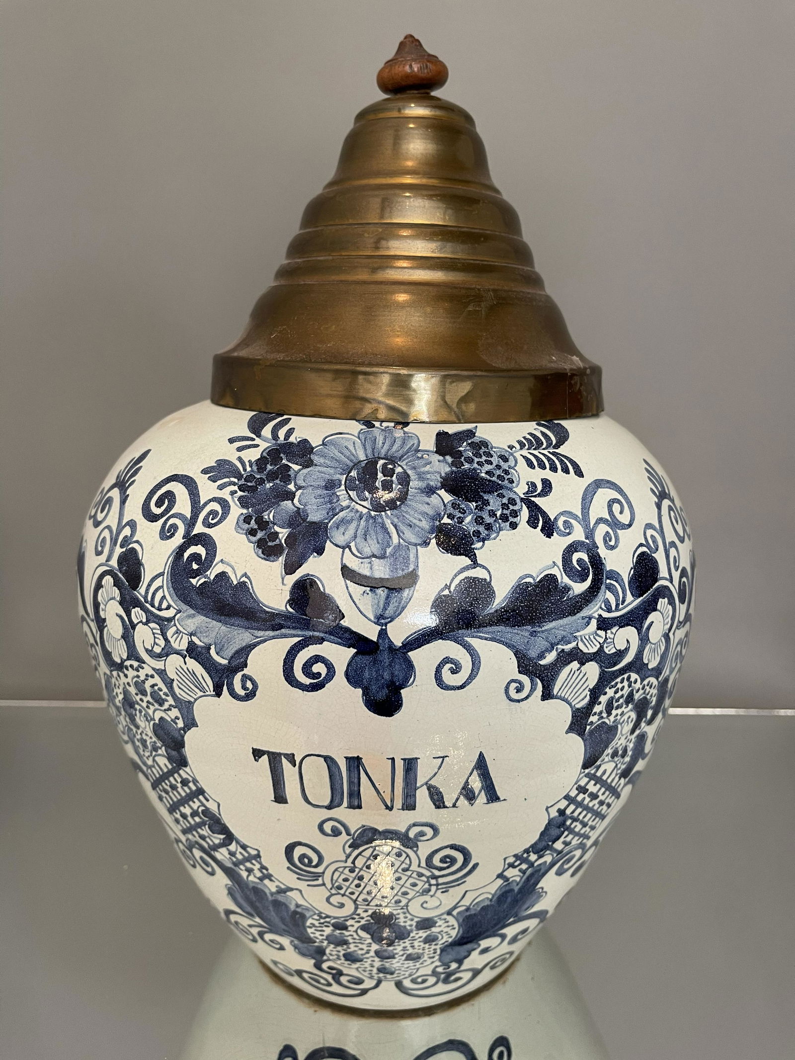 Blue & White Delft Tobacco Jar with Brass Lid (1 of 3)