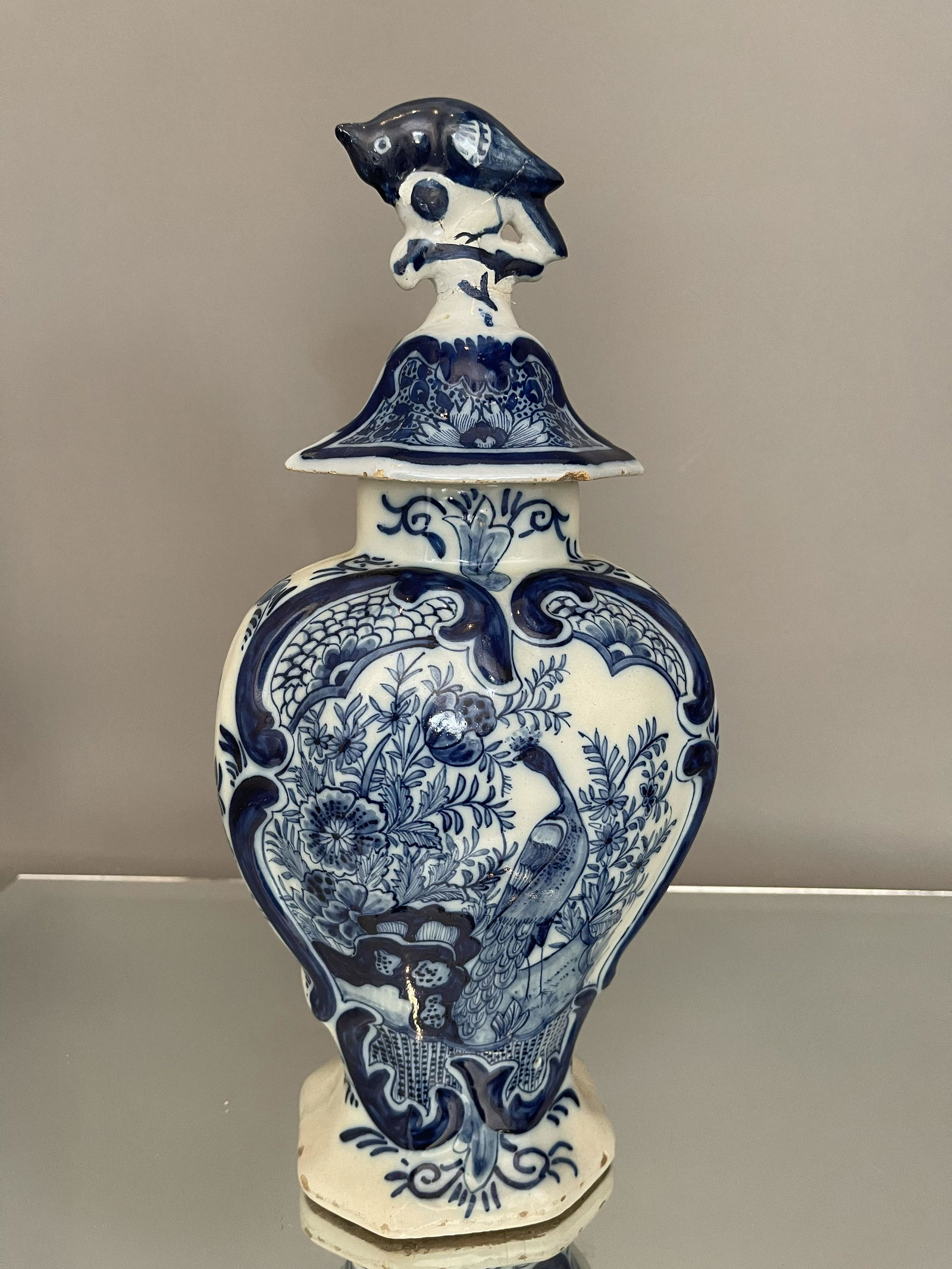 Blue & White Delft Tobacco Jar with Peacock (1 of 4)