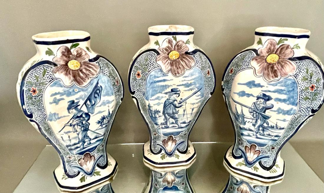 Three Piece Set of Delft Polychrome Vases (1 of 7)