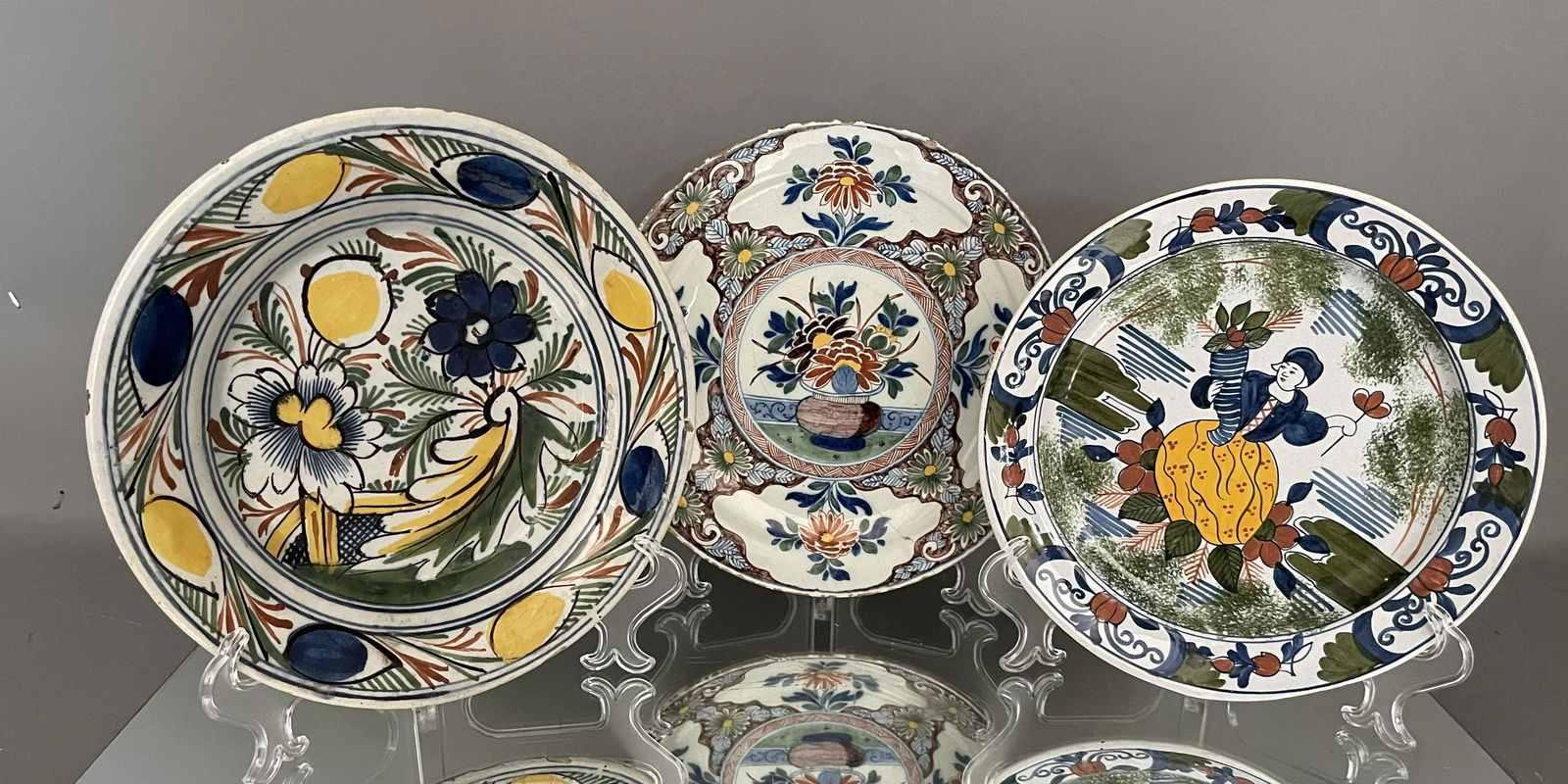 Three Dutch Delft Polychrome Glazed Chargers (1 of 2)