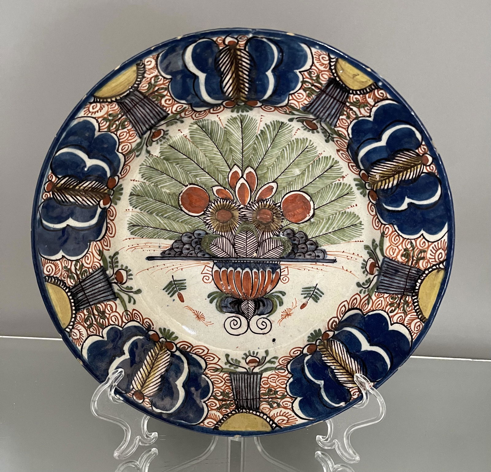 Superb Dutch Delft Polychrome Peacock Charger (1 of 3)