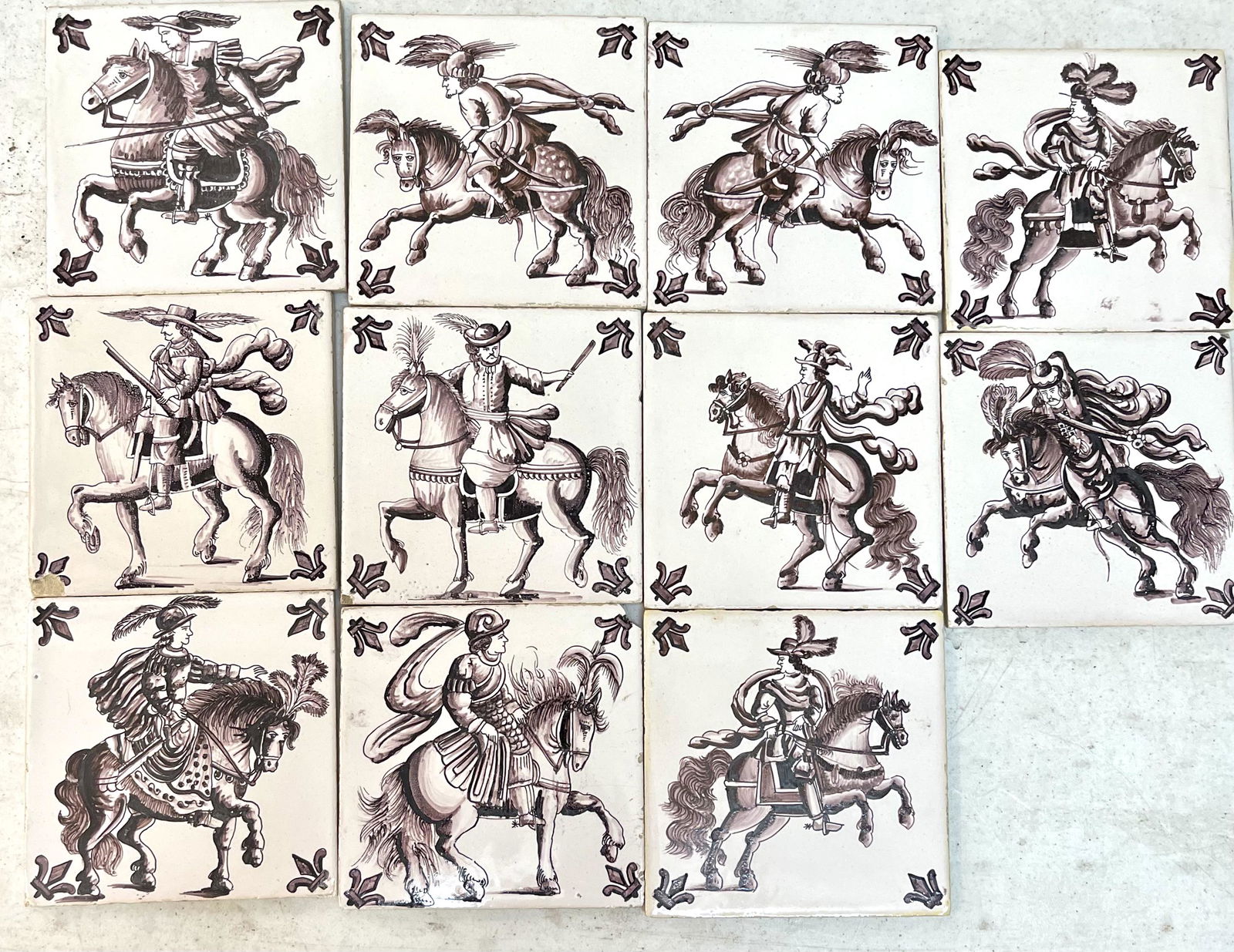 Set of Eleven Exceptional Delft Manganese Tiles (1 of 13)