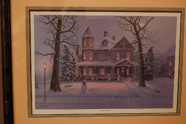 Jesse Barnes: "Frost & Gengrebread" by Jesse Barnes. A signed & numbered print in frame. 32" x 23" t. Ca. 1989