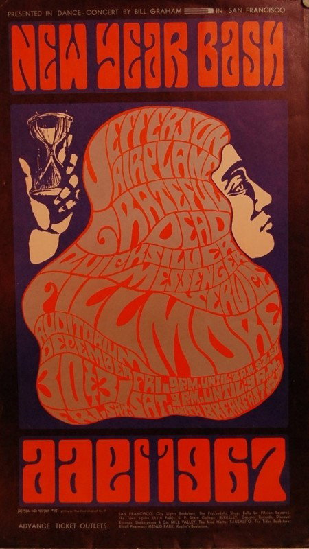 Bill Graham New Years Poster, Artist Wes Wilson. : Bill Graham New Years Poster, Artist Wes Wilson. !967