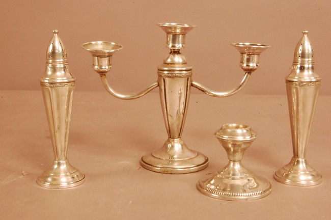 4 Sterling Silver Pieces 6 1/2" t x 8" w x 3" d: 4 Sterling Silver Pieces 6 1/2" t x 8" w x 3" d Ca. 1920