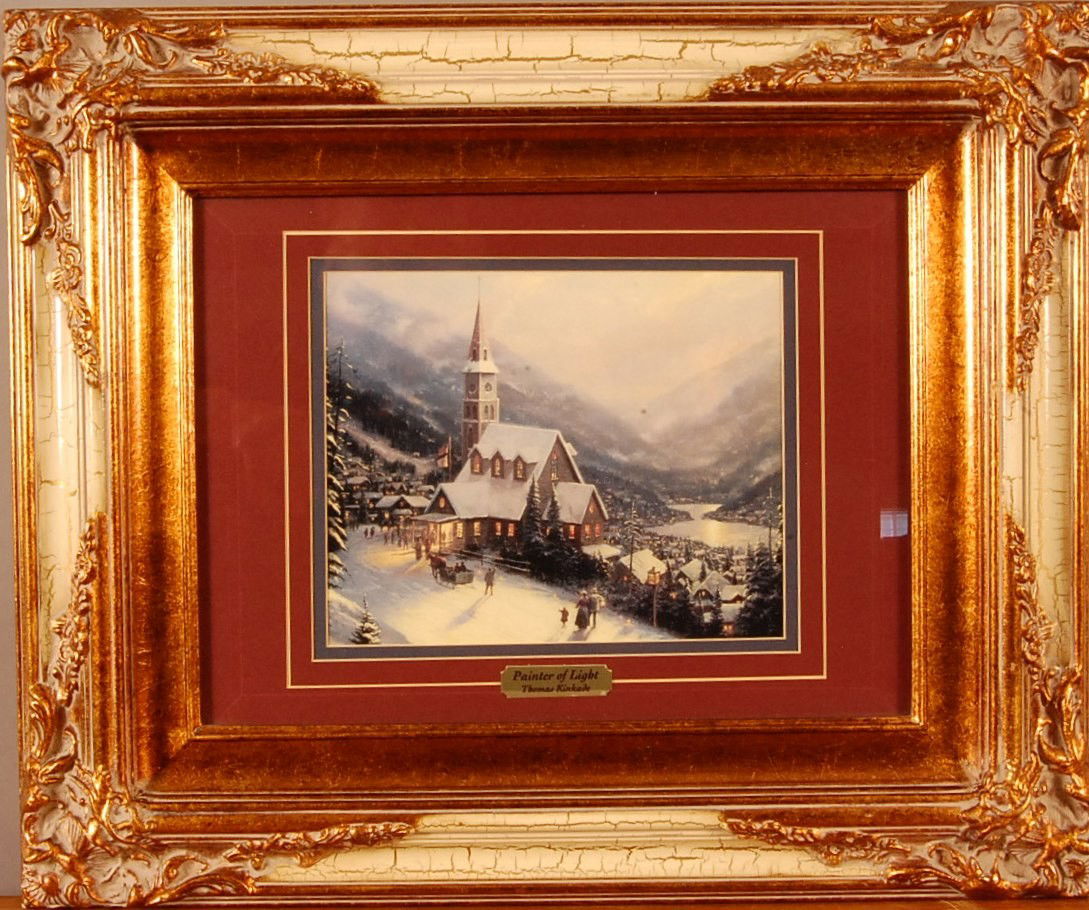 "Painter of Light" print by Thomas Kinkade Bevele: "Painter of Light" print by Thomas Kinkade Beveled Glass in Frame 24" l x 20" t