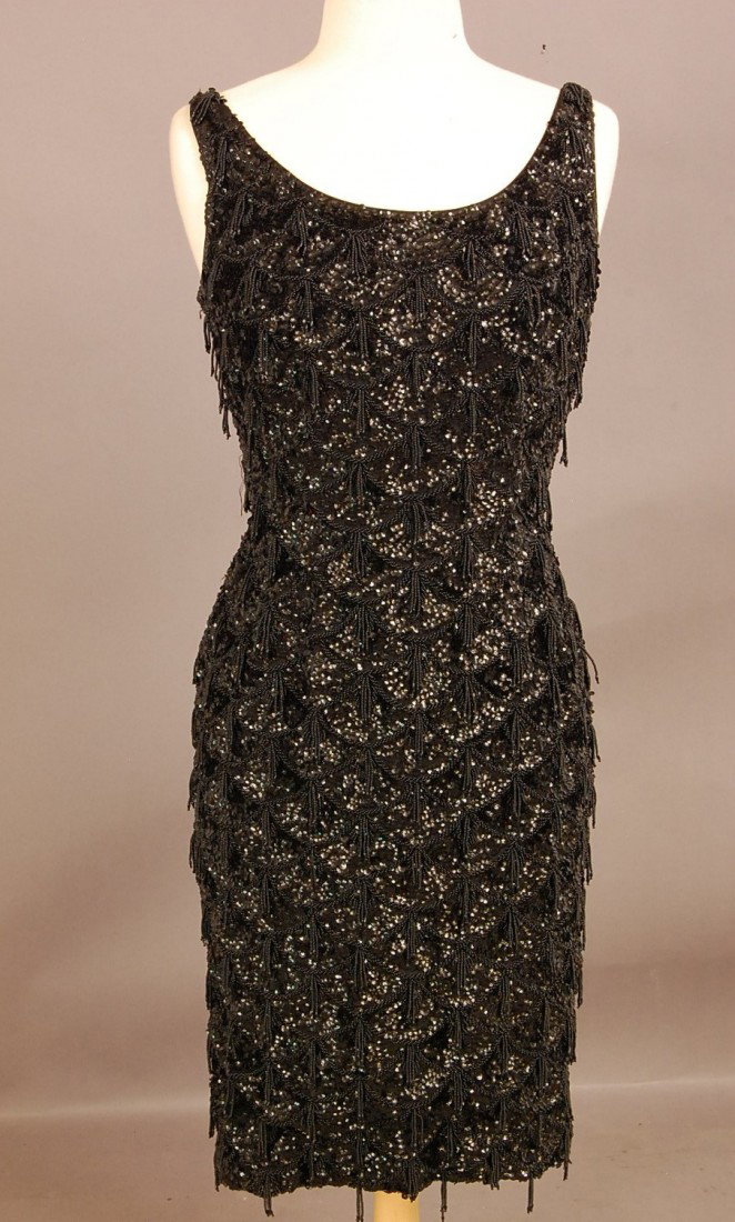 1950's Vintage Ladies Dress Sequins & Beads Bl: 1950's Vintage Ladies Dress Sequins & Beads Black