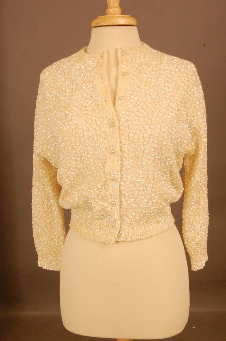 Ladies Vintage Sequin with pearls white sweater: Ladies Vintage Sequin with pearls white sweater