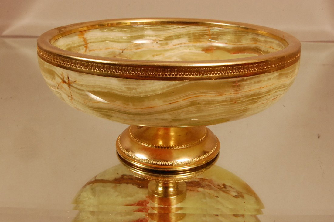 Bronze & Onyx Center Bowl: Renaissance style 7" d x 3 1/2" t Ca. 1920
