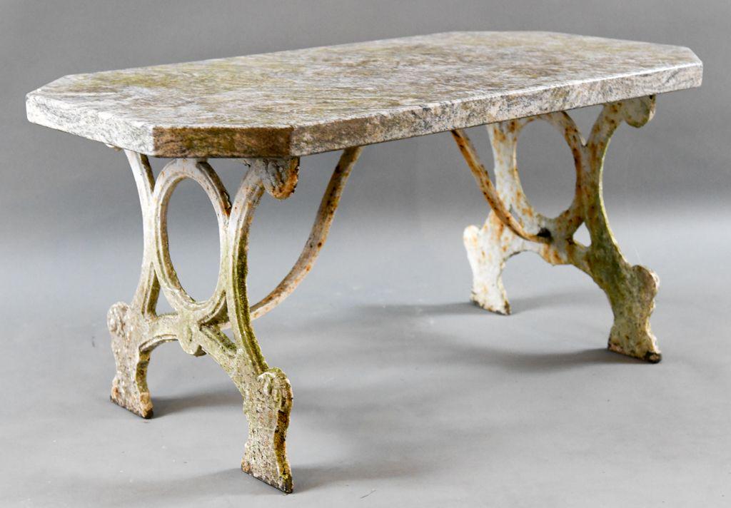 French Marble Top Garden Table with Wrought Iron Base.  20th Century (1 of 5)