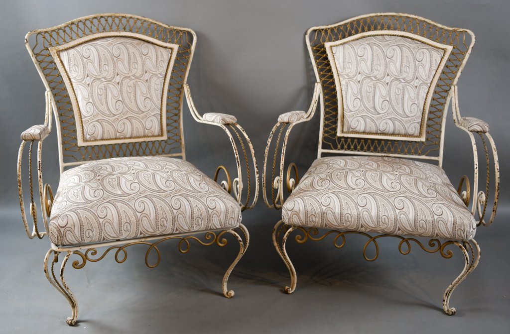 French Wrought Iron Garden Chairs with Cushions: French Wrought Iron Garden Chairs with Cushions 36”x 26”x29” Seat 16”