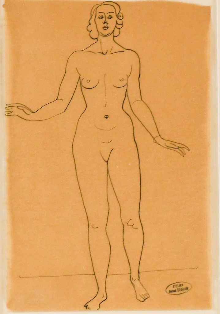 Andre Derain "Nude Standing From the Front" Ink Drawing Bearing the Stamp of the Studio.: 16"x12"10.75”x7” Exposition Galerie Schmit, Paris, 30 April, 9 July 2003, nÂº D. 33Andre Derain was born in 1880 at Chatou, which was then a kind of artists' colony at the gates of Paris