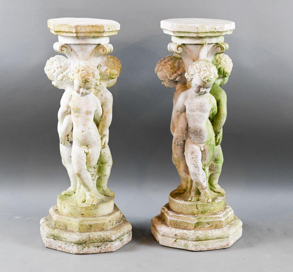 French Vintage Concrete Cherub Garden Pedestals (1 of 6)