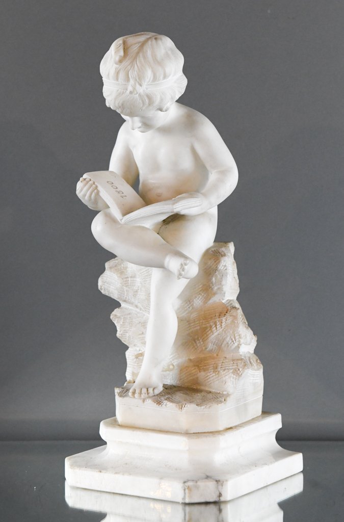 Marble Statue of Boy Reading: 19th century17"T 7"D 7"W