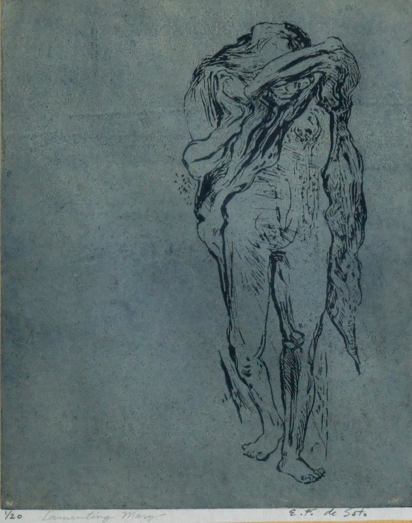 Ernest F De Soto (1923-2014) American "Lamenting Mary" Artist Signed and Numbered Woodcut (1 of 5)