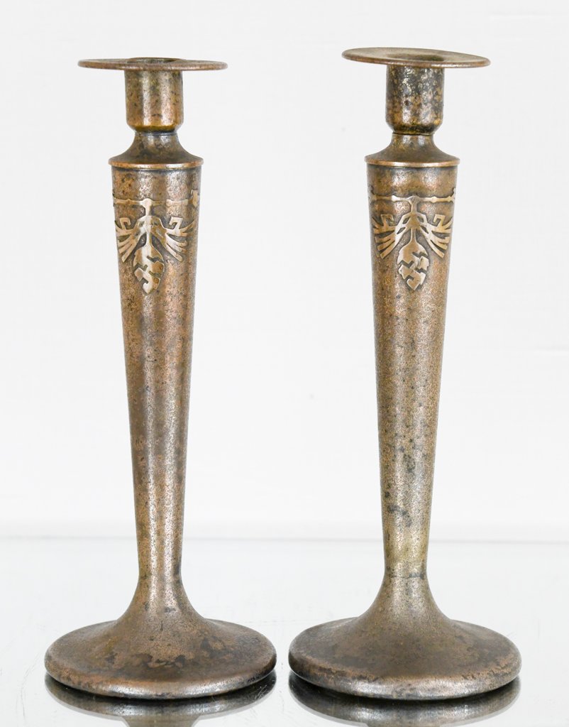 Silvercrest Signed Incrusted Bronze and Sterling Arts and Crafts Candlesticks (1 of 4)
