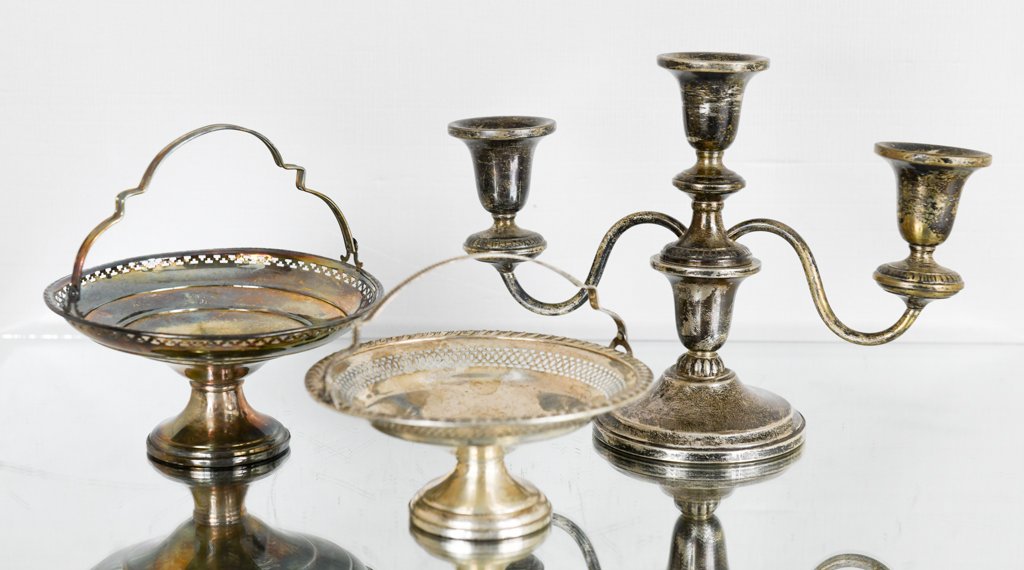 Lot of 3 Sterling Weighted Compotes and Candleabra (1 of 4)