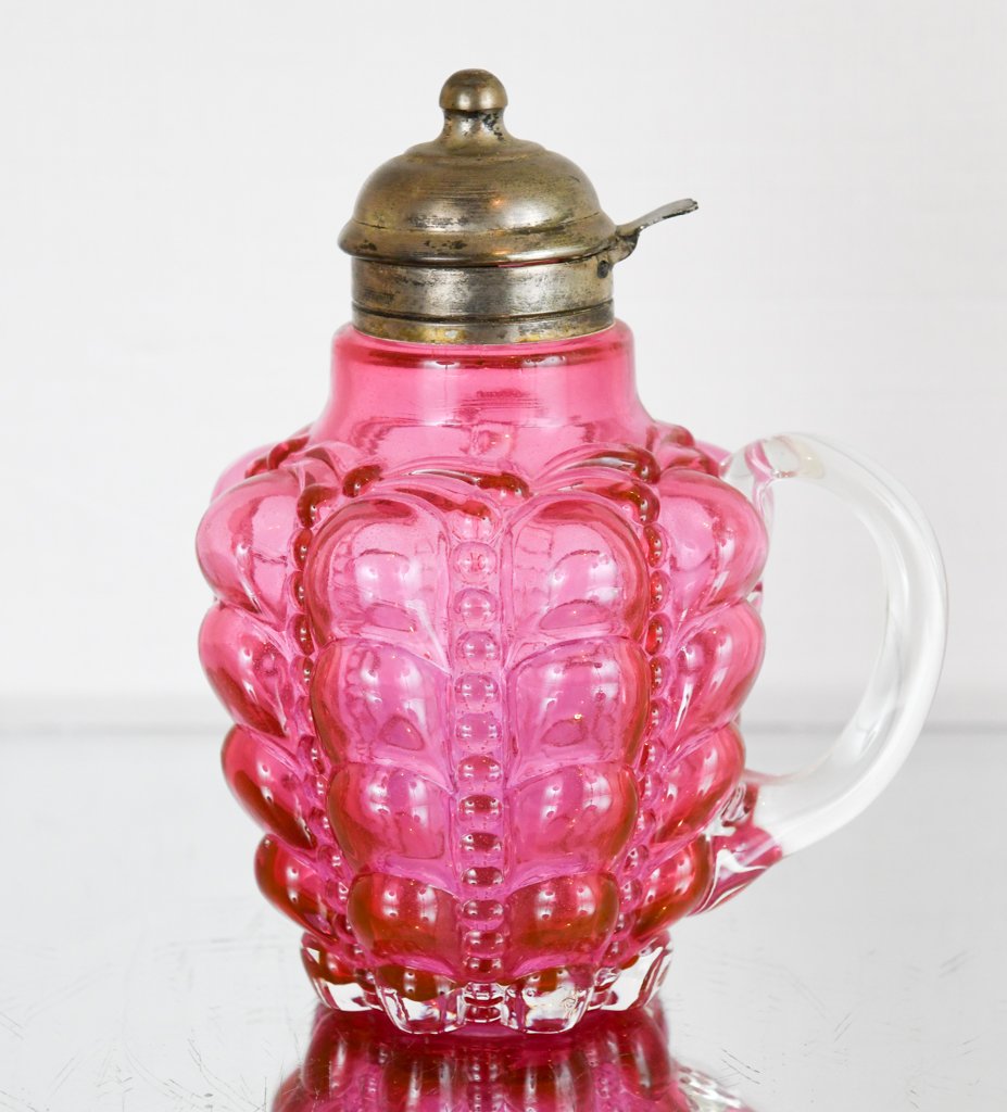 Late 1800s Victorian Pink Satin Syrup Jug (1 of 3)