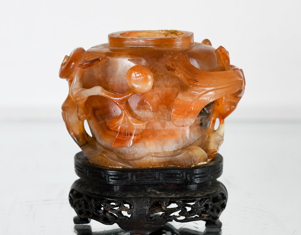 Late 19th Century Chinese Carved Agate Jar on Rosewood Stand (1 of 3)