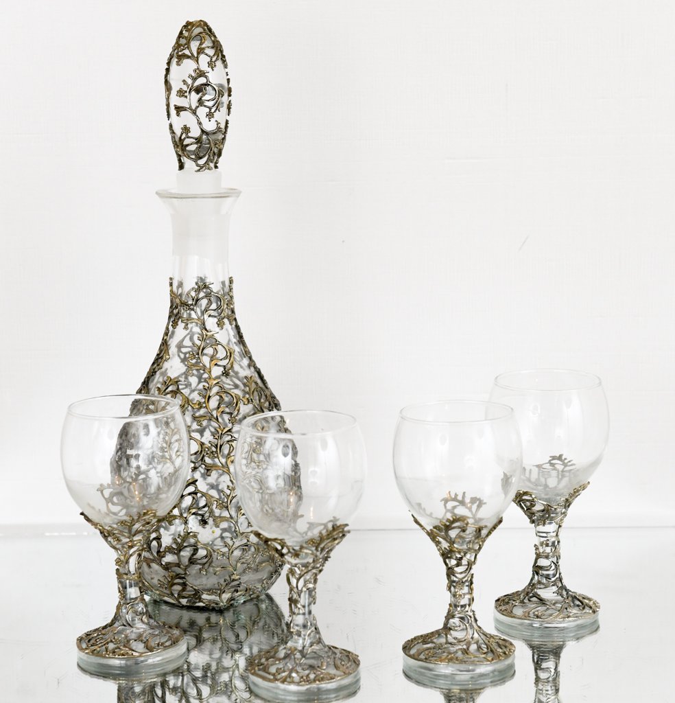 Vintage Silver Overlay 5 Piece Decanter Set (1 of 4)