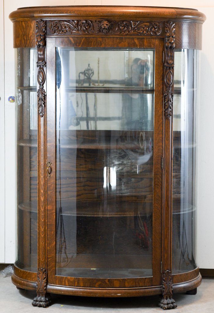 Turn of the Century American Oak Curved Glass China Cabinet (1 of 5)