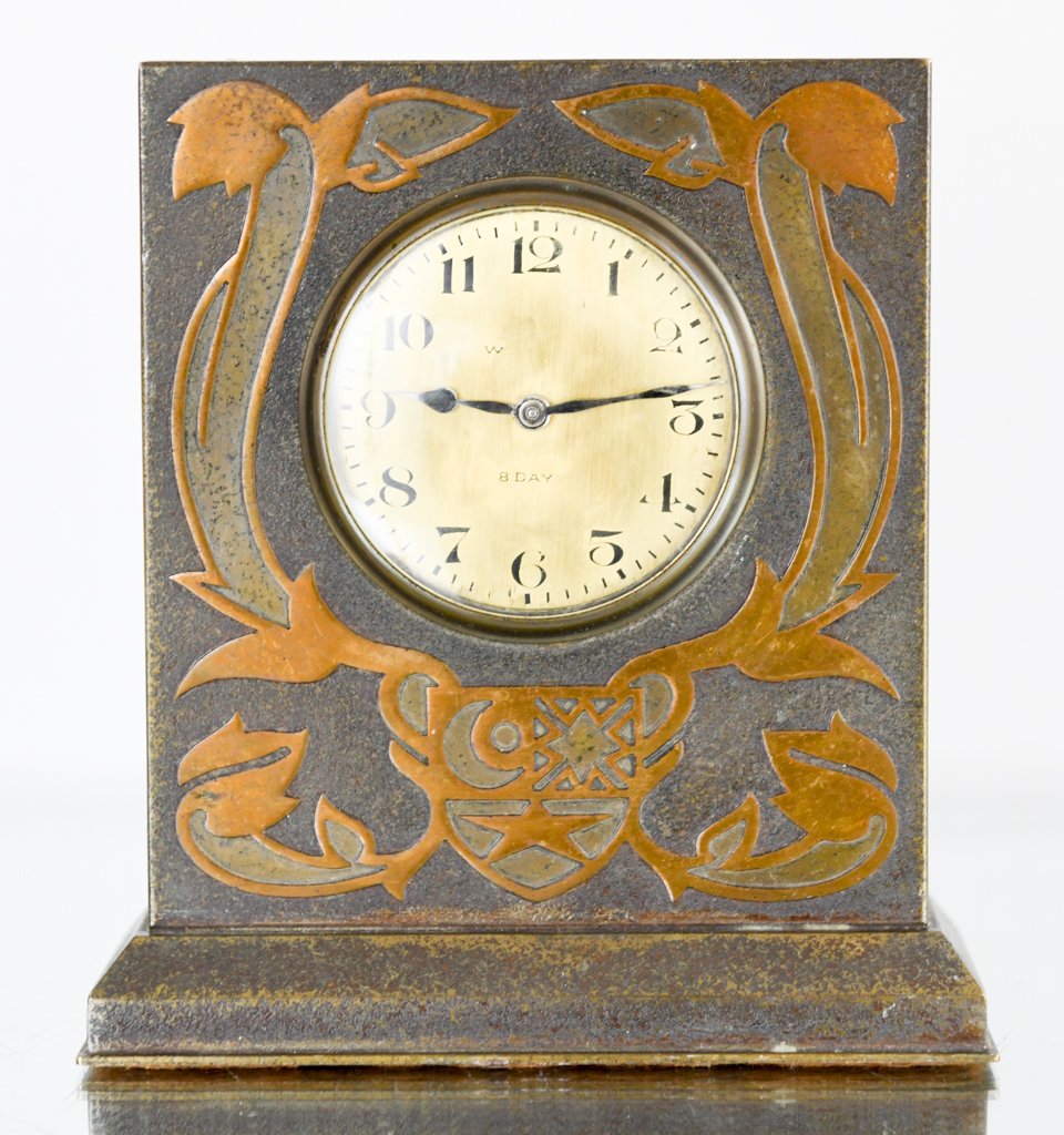 Arts and Crafts Silvercrest Incrusted  Bronze 8 Day Desk Clock (1 of 5)