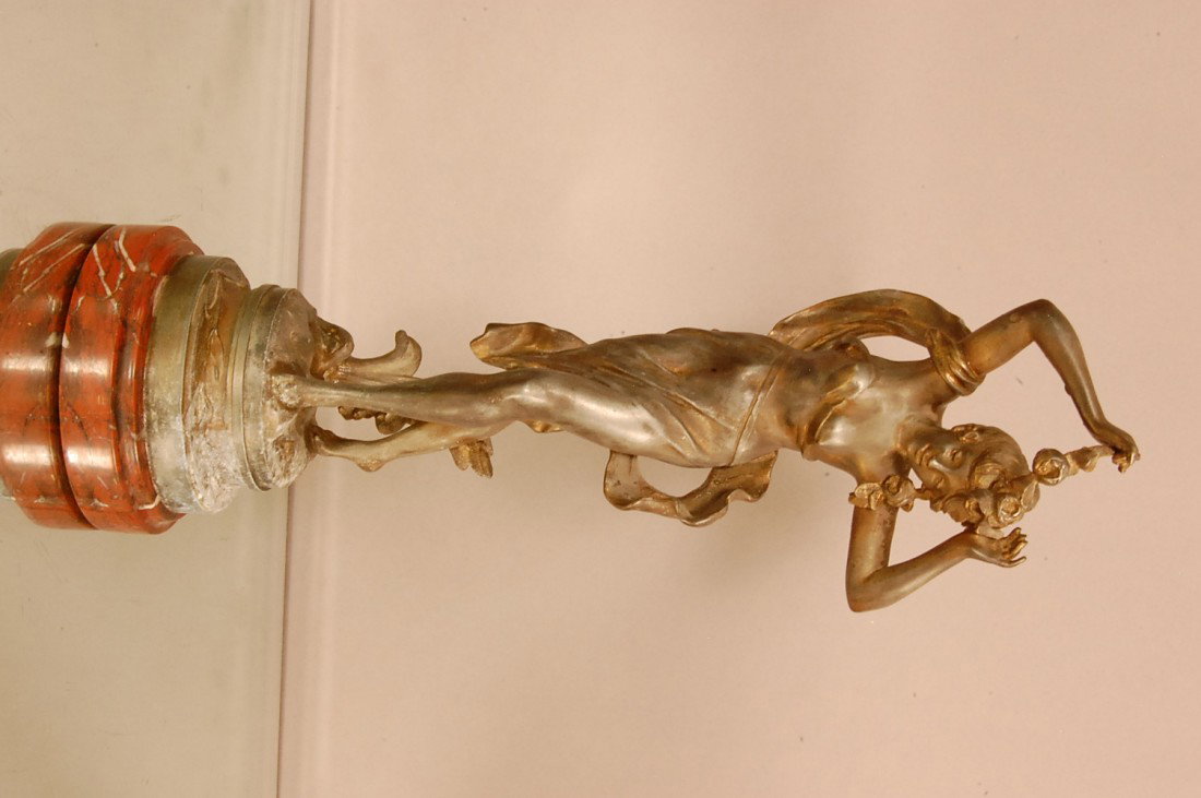 Premier Rose Spelter Statue: August Moreau on Marble base. 14" t x 4" d Ca. 1900