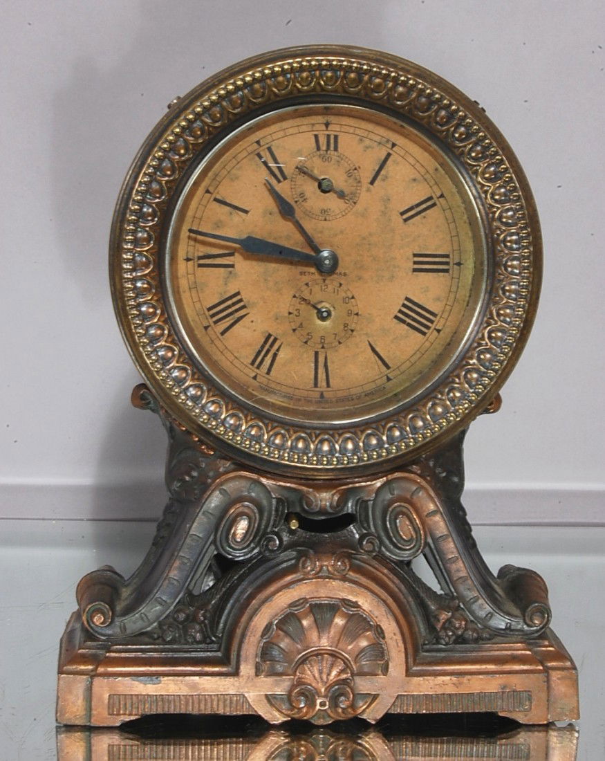 Seth Thomas Alarm Clock: In Fancy Victorian Case. Signed Seth Thomas on dial. 9" t x 7" w Ca. 1900