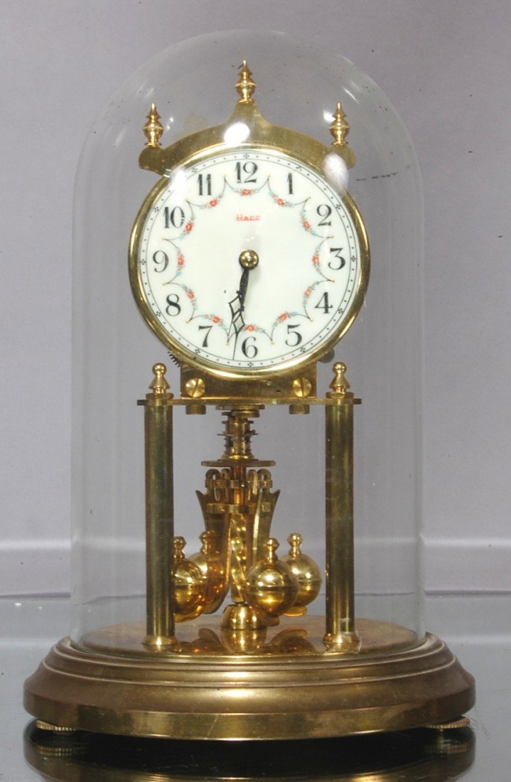 German Anniversary clock with Glass Dome: Kieninger & Obergfell West German. 6" w x 9" t
