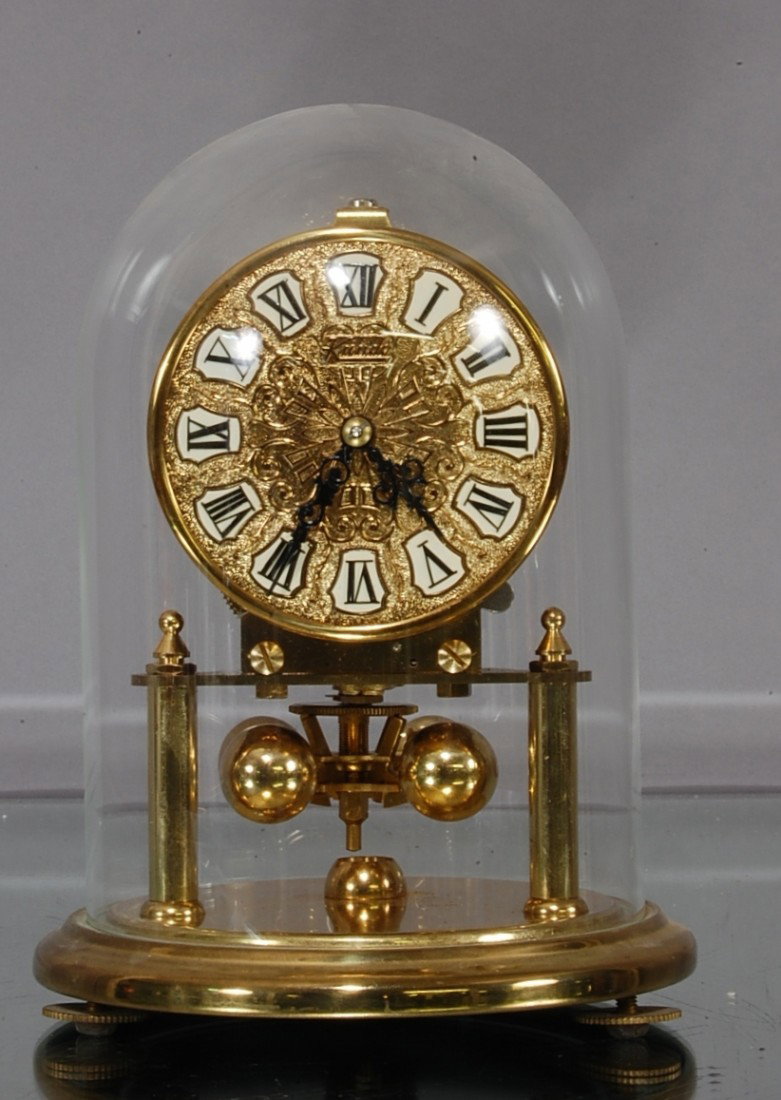 German Anniversary clock with Glass Dome: Kieningen & Obergfell West German