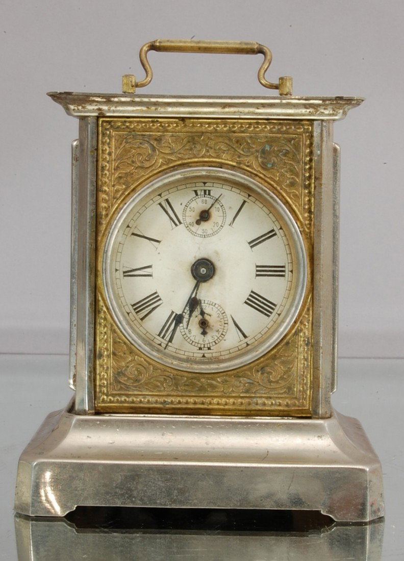 German Alarm Clock: Music box in base. 7" t x 5" w Ca. 1900