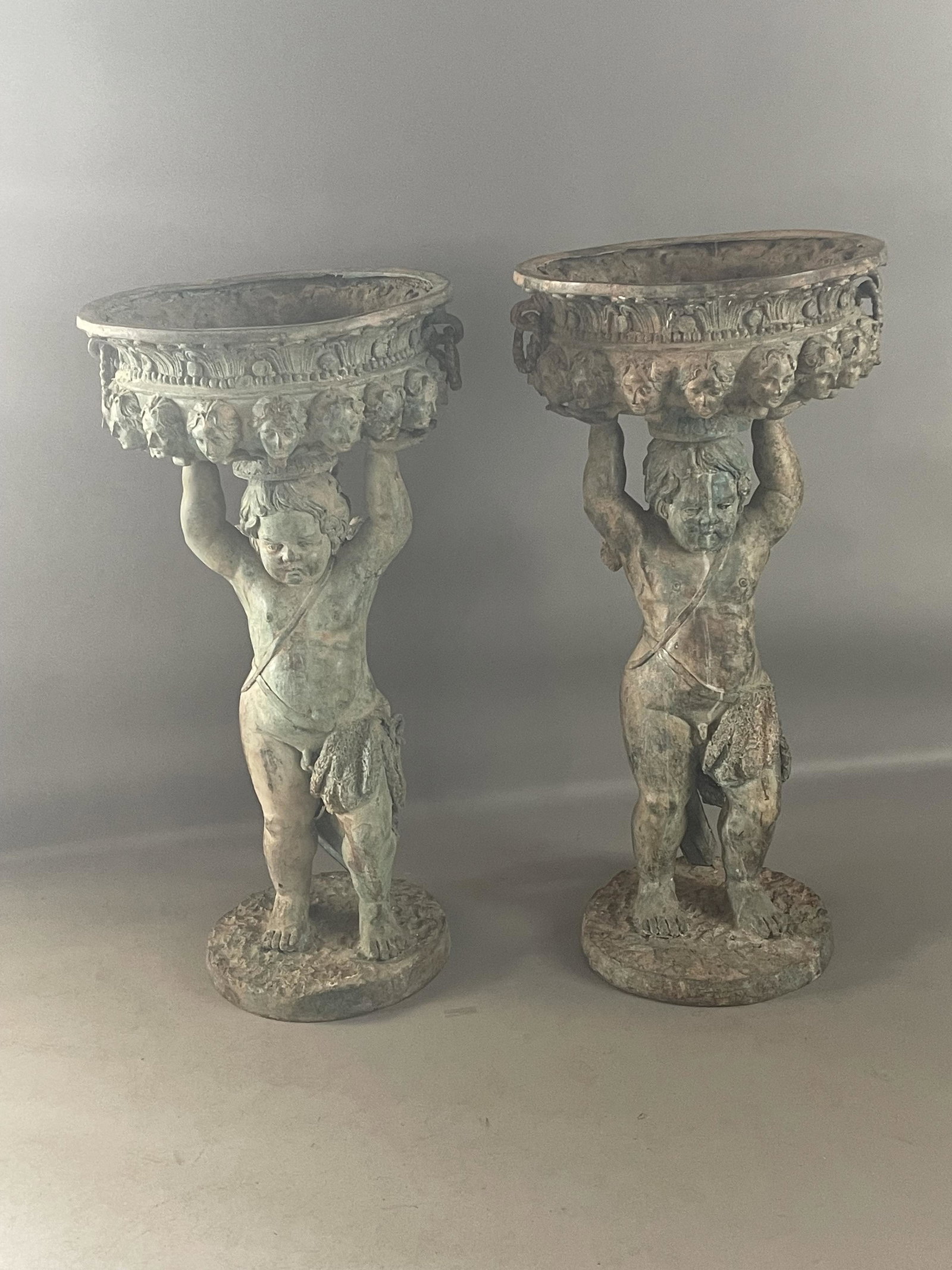 Pair of Large Bronze Cherub Planters Greek Neoclassical style (1 of 6)