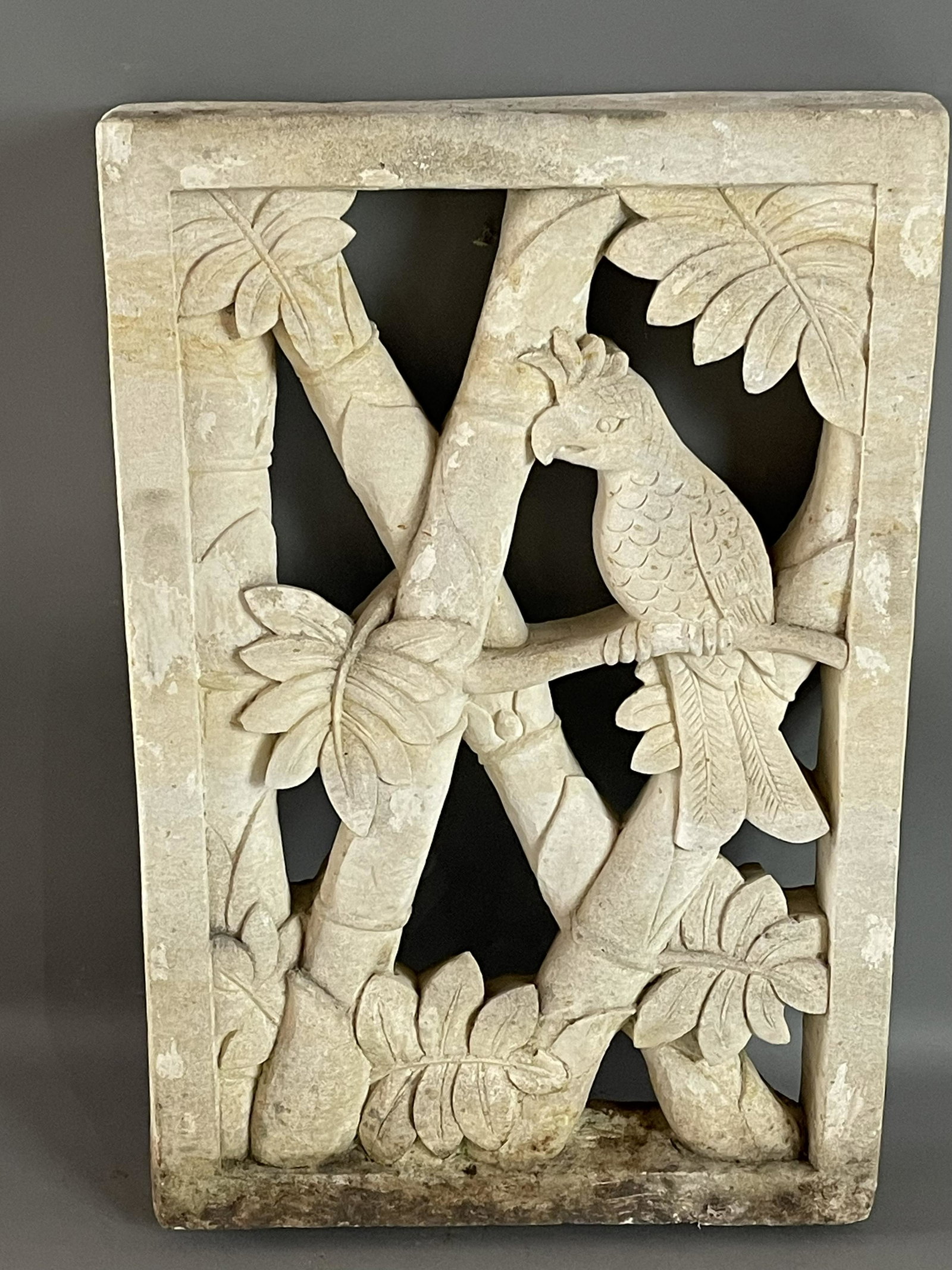 Carved Limestone Bird Panel with Parakeet (1 of 2)
