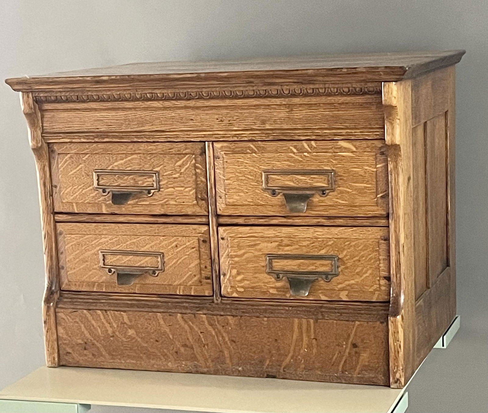 Vintage Oak 4 Drawer Cabinet with Original Brass Pulls Quartered Oak Construction (1 of 2)