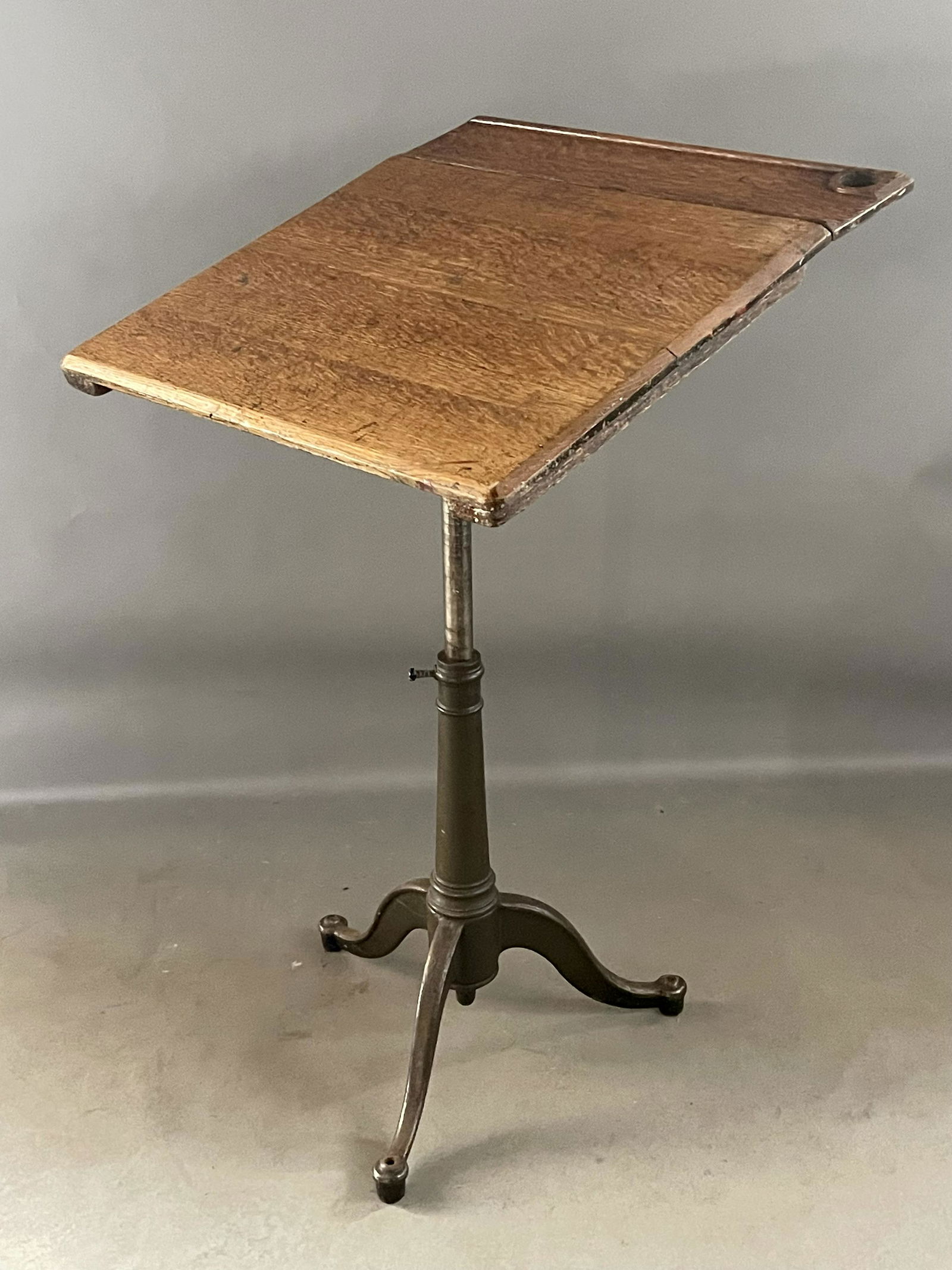 Antique Oak + Iron Drafting Table with Adjustable Writing Surface on Industrial Iron Base (1 of 1)