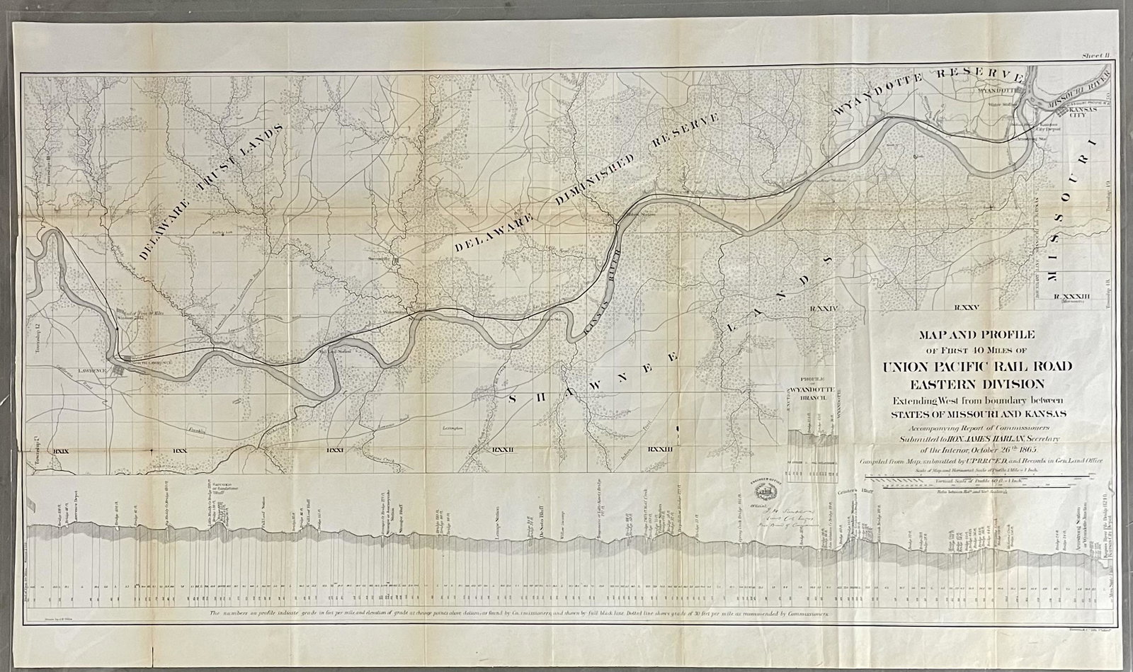 1865 Map of the First 40 Miles of the Union Pacific Railroad Eastern Division: ca. 1865