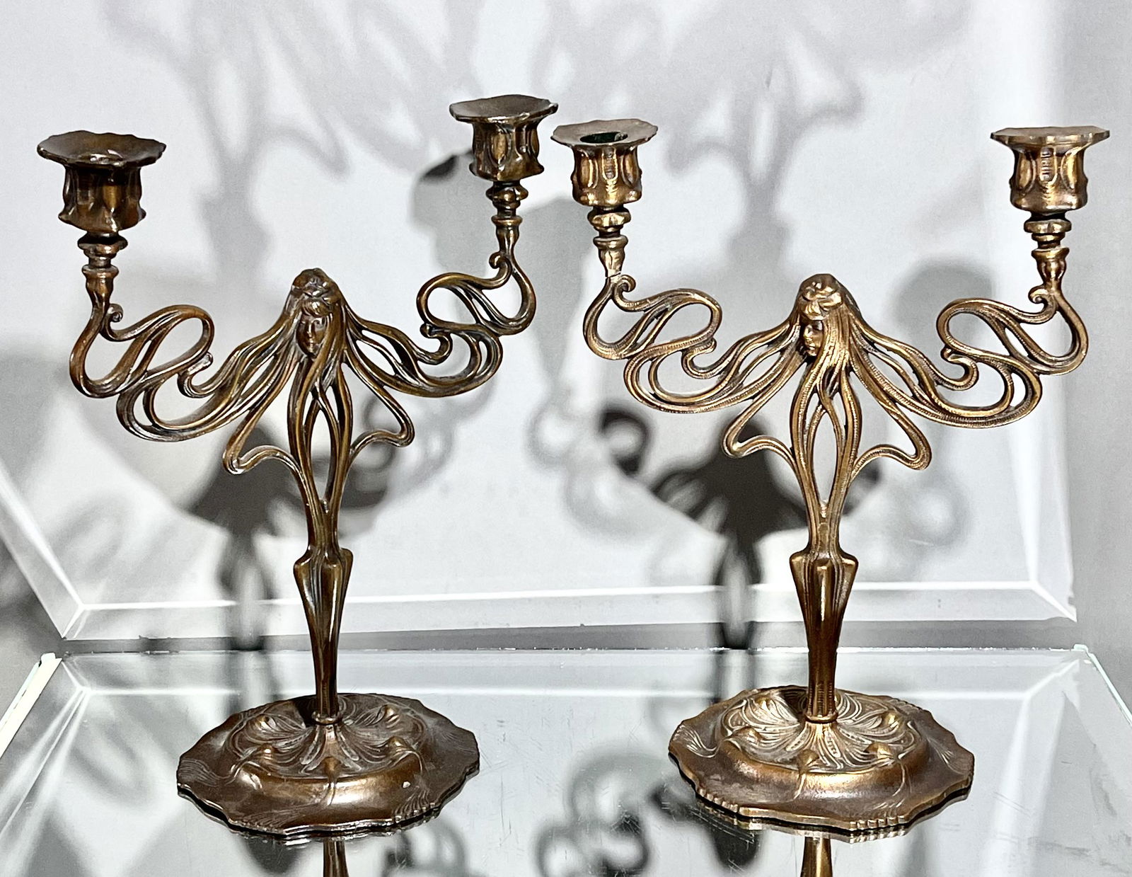 2 Art Nouveau Bronze Candle Holders (1 of 6)