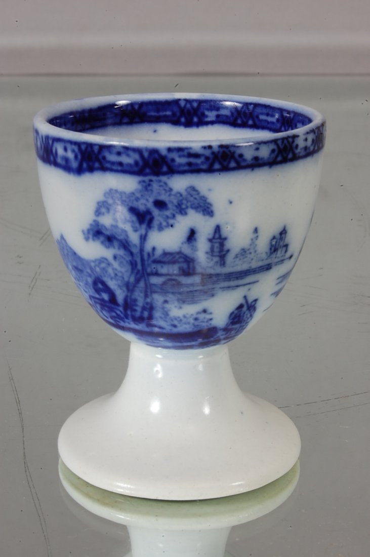Royal Dalton Blue Transfer Egg Holder: 2 3/4" t Signed on Bottom Ca. 1890