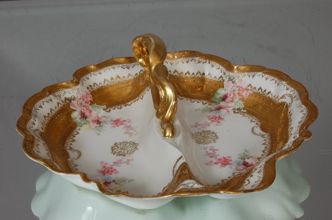 E.S. Germany Nappy: Hand Decorated 10" d . CA. 1900