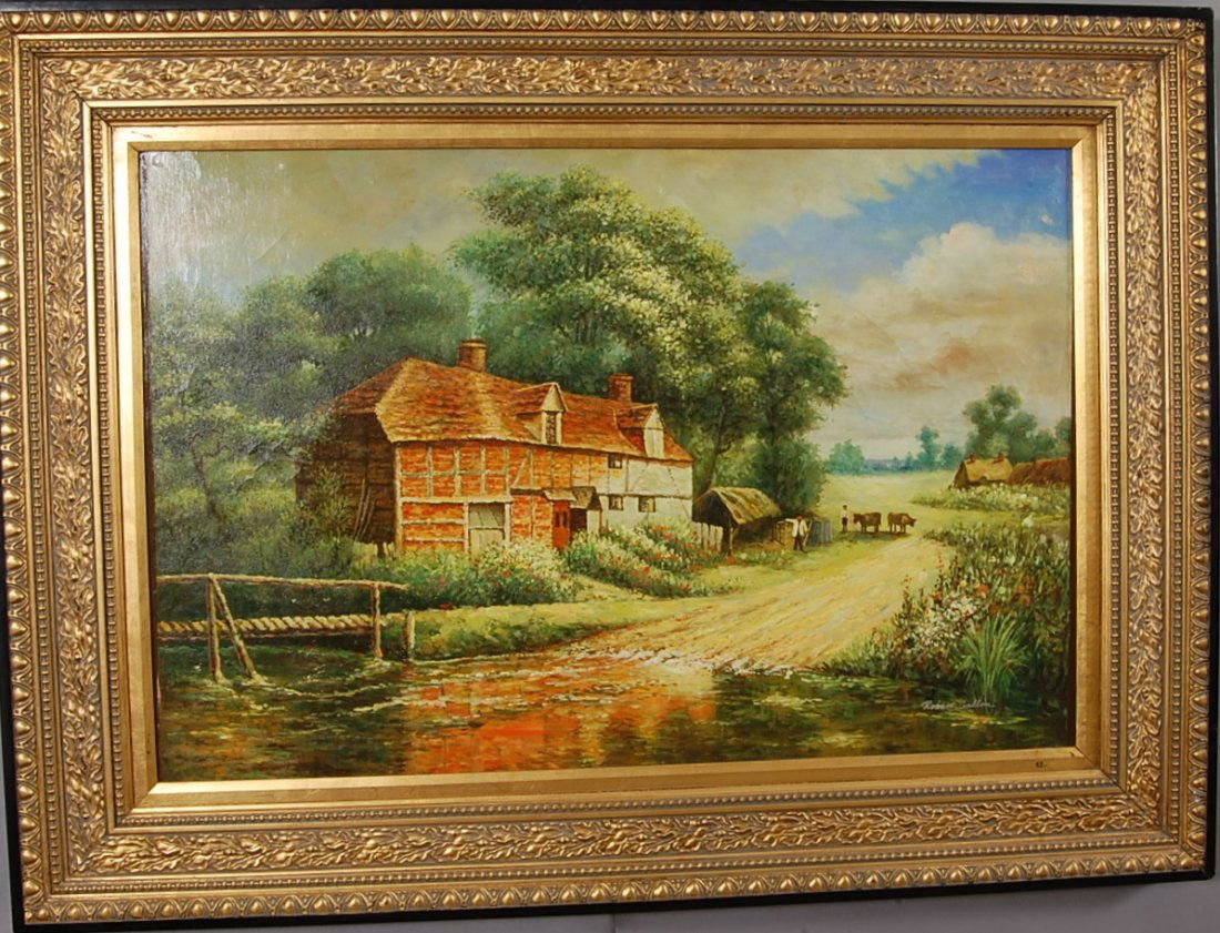 Farm Scene by Robert Gallon: oil on canvas Framed 34" x 46" Ca. 1980