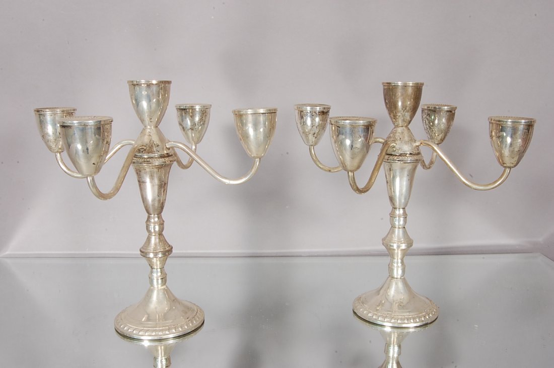 Pair of Sterling Silver Candelabras: With Weighted Base. 20" t x 10" d Ca. 1920