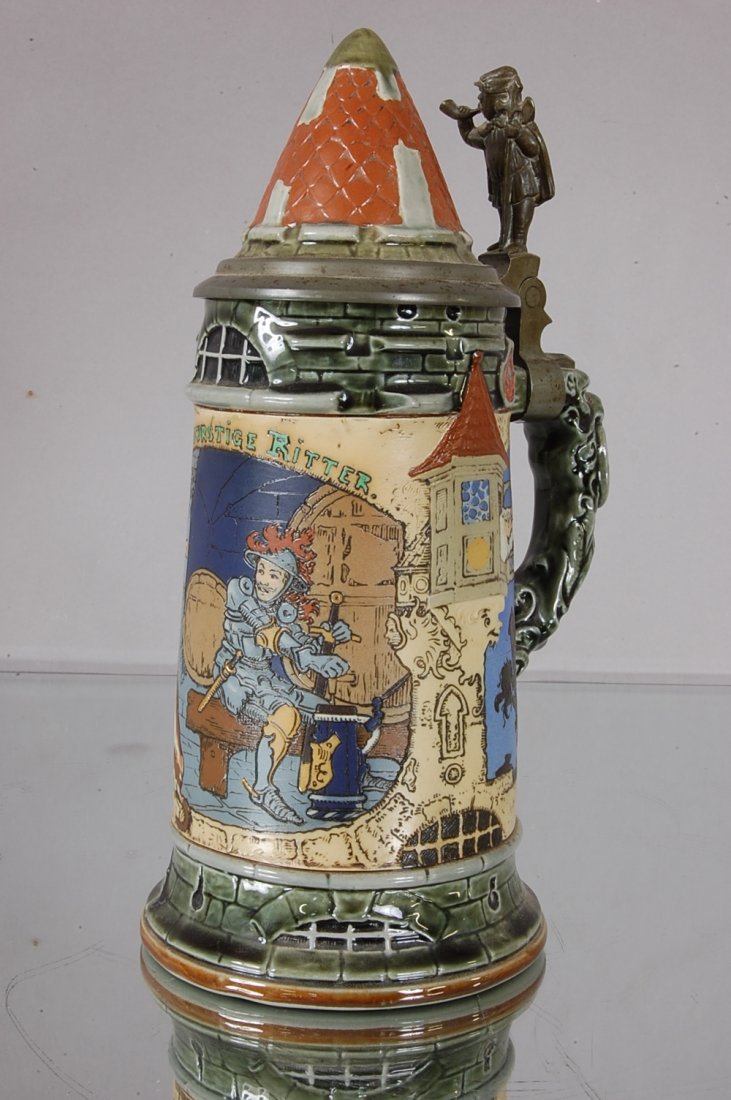 Mettlach German Stein: #2882 10" t x 6" w. Signed on Bottom Mettlach Geschutz Ca. 1898